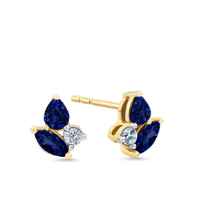 Sapphire & 0.8ct TW Diamond Cluster Earrings in 9ct Yellow Gold