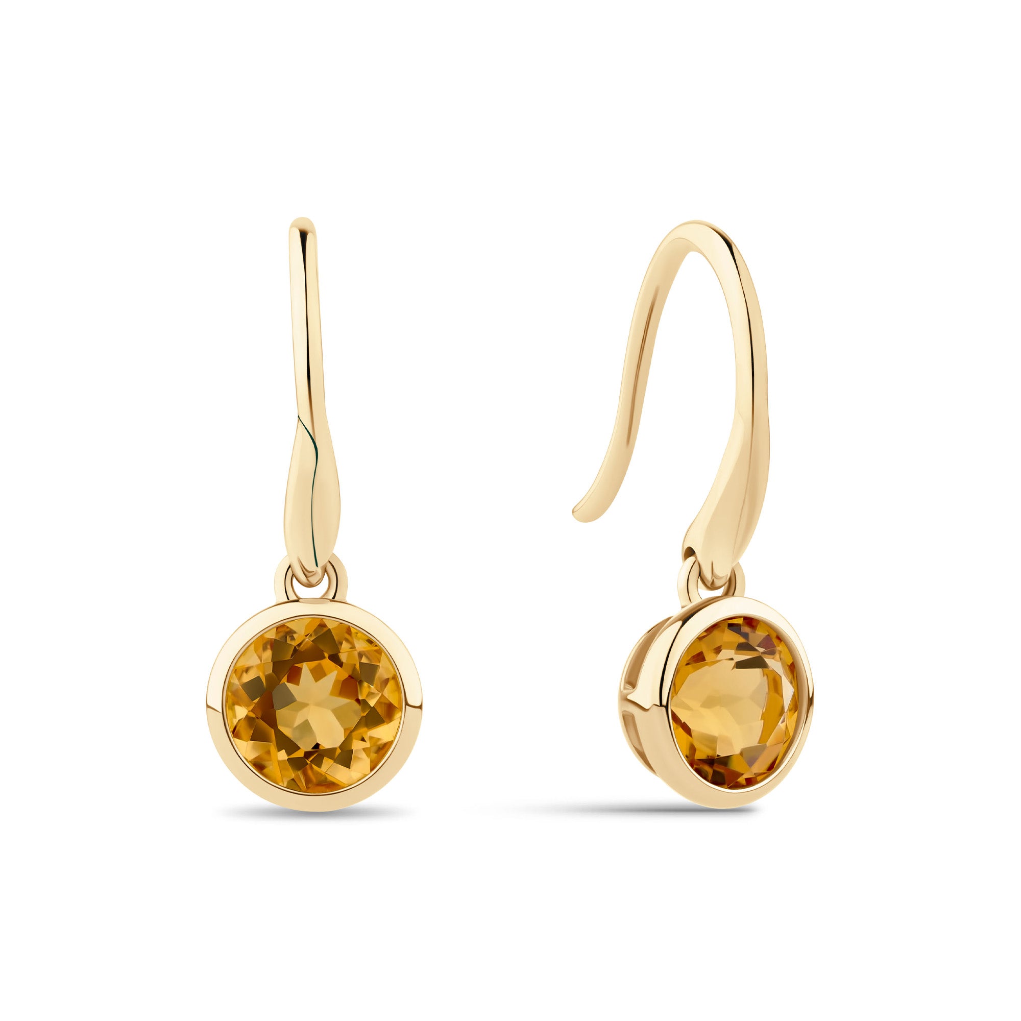 Round Citrine Twist Bezel Set Drop Earrings in 9ct Yellow Gold