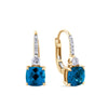 London Blue Topaz & Diamond Checkerboard Drop Earrings in 9ct Yellow Gold