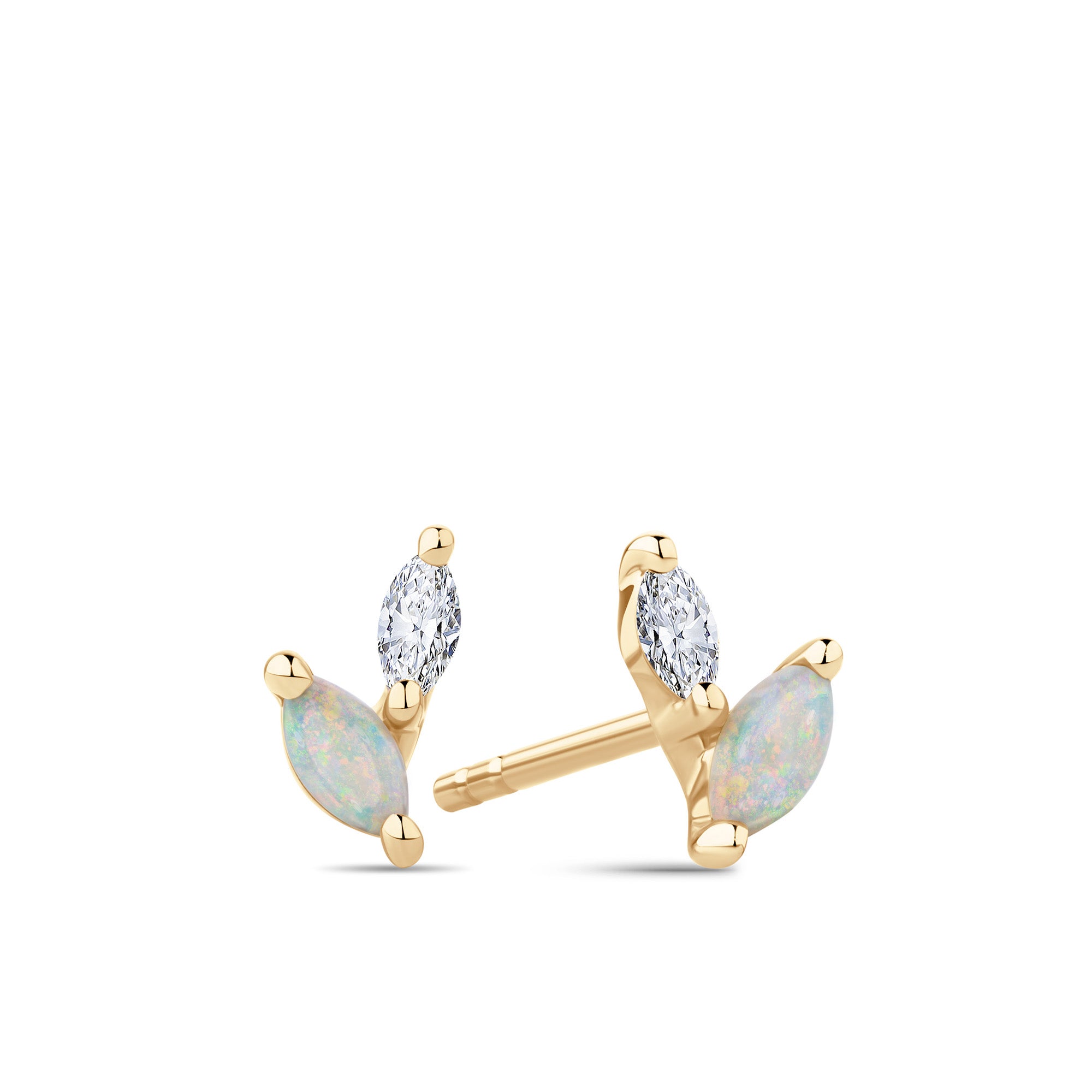 Marquise Cut White Opal and Lab-Grown Diamond Stud Earrings in 9ct Yellow Gold