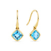Cushion Cut Swiss Blue Topaz Twist Bezel Set Drop Earrings in 9ct Yellow Gold