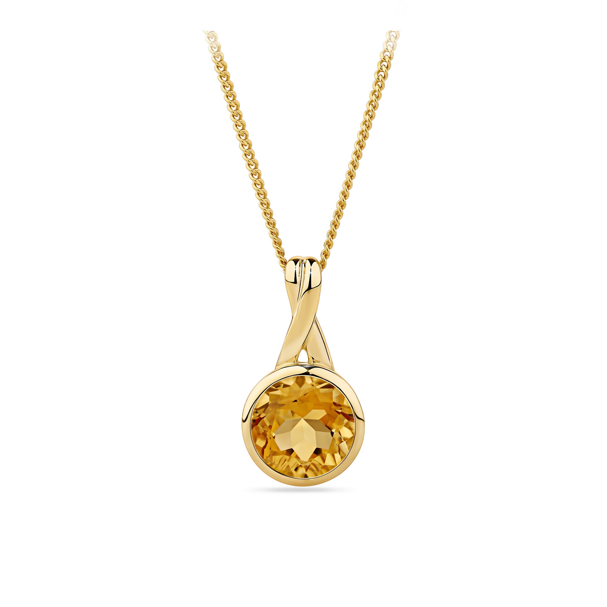 9ct Yellow Gold Citrine Twist Pattern Pendant Necklace