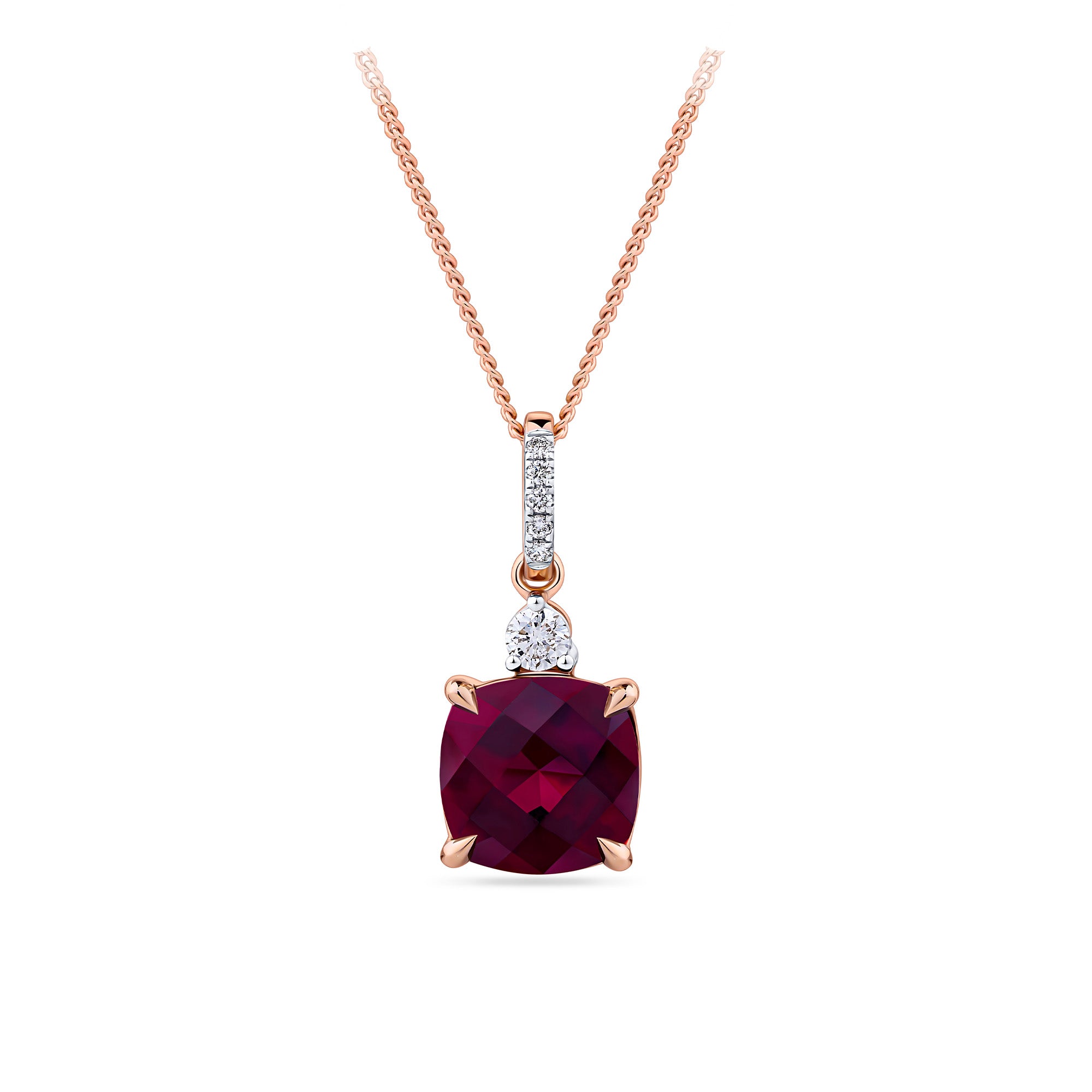 Rhodolite Garnet & Diamond Checkerboard Pendant in 9ct Rose Gold