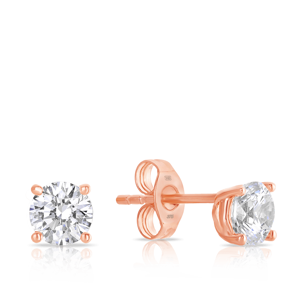 9ct Rose Gold Cubic Zirconia Stud Earrings