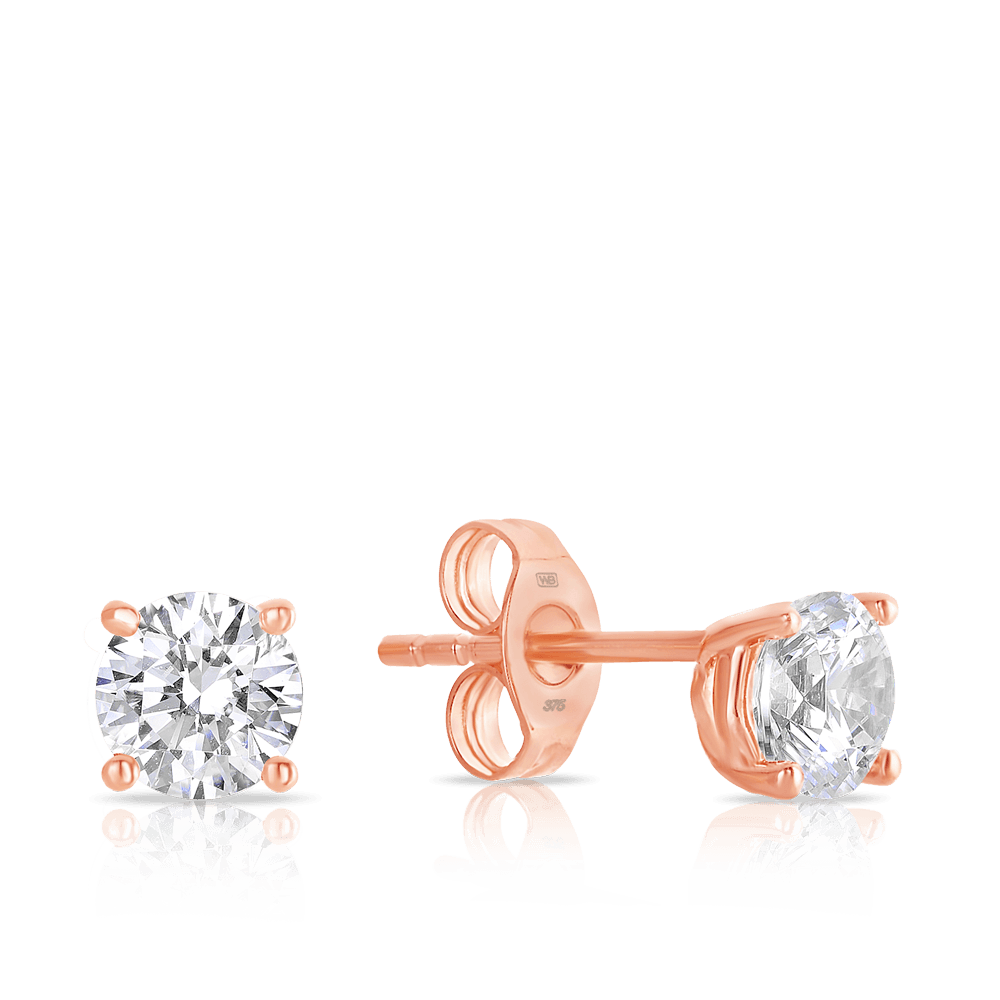 9ct Rose Gold Cubic Zirconia Stud Earrings - Wallace Bishop
