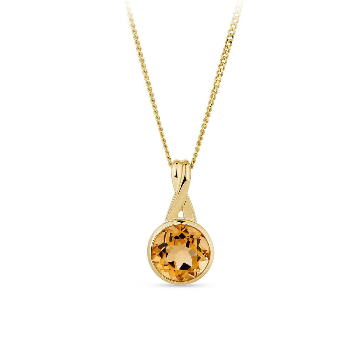 9ct Yellow Gold Citrine Twist Pattern Pendant Necklace - Wallace Bishop
