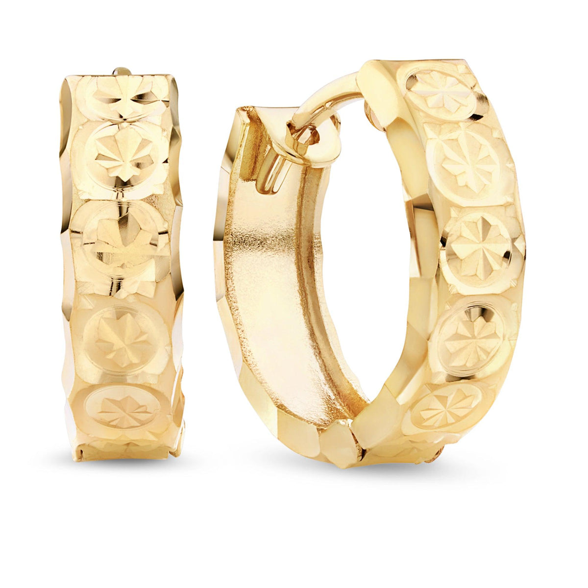 9ct Yellow Gold Diamond Cut Finish Huggie Earrings - Wallace Bishop