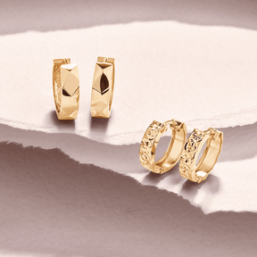 9ct Yellow Gold Diamond Cut Finish Huggie Earrings - Wallace Bishop