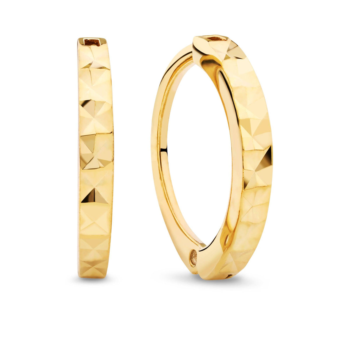 9ct Yellow Gold Diamond Cut Finish Huggies Earrings - Wallace Bishop