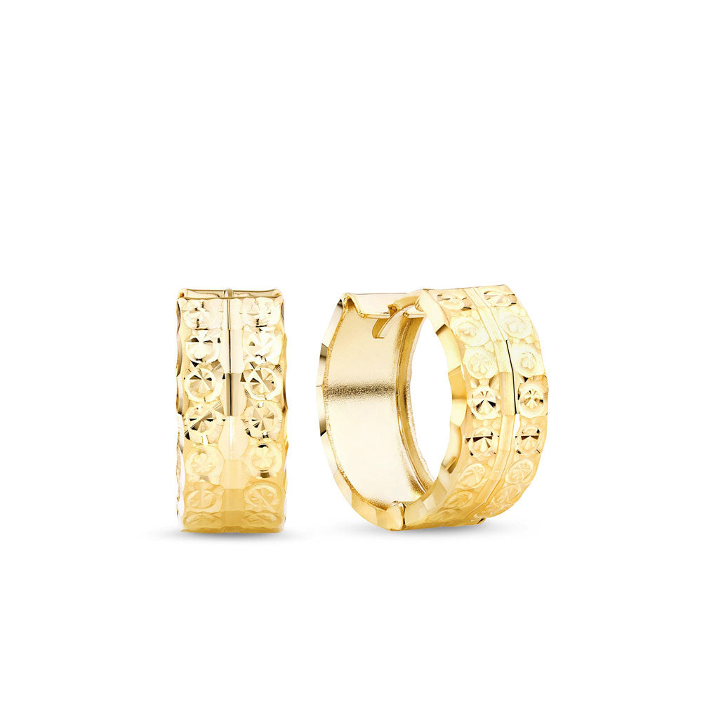 9ct Yellow Gold Diamond Cut Finish Huggies Earrings