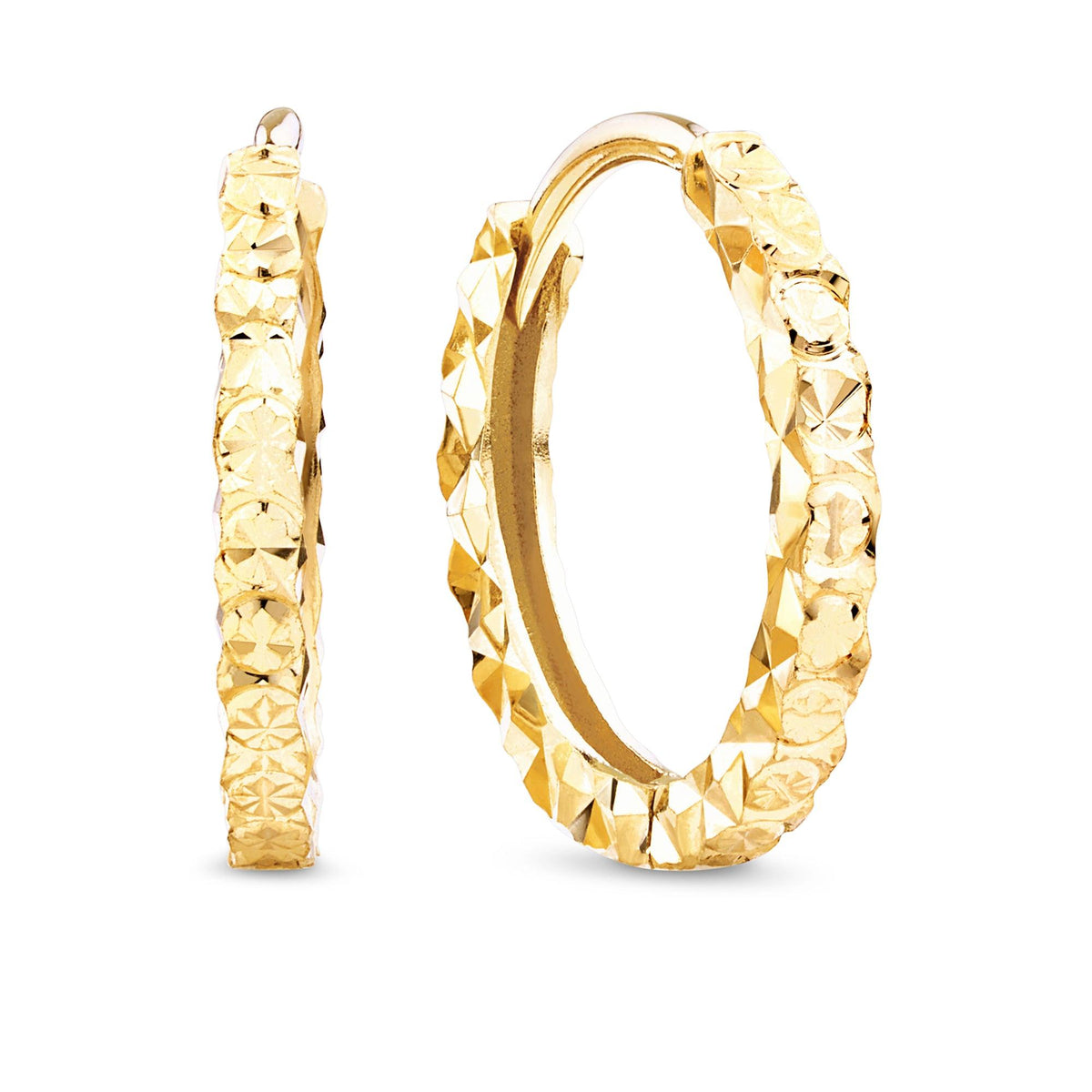 9ct Yellow Gold Diamond Cut Huggie Earrings - Wallace Bishop