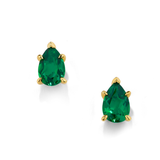 Pair of green gemstone earrings with gold settings on a white background