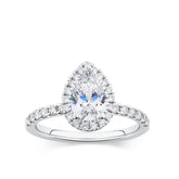 Everlasting 1.79ct TW Pear Lab-Grown Diamond Classic Halo Pave Band Engagement Ring in 18ct White Gold