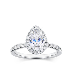 Everlasting 1.79ct TW Pear Lab-Grown Diamond Classic Halo Pave Band Engagement Ring in 18ct White Gold