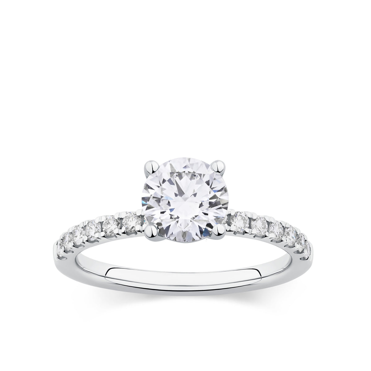 Everlasting 1.58ct TW Round Brilliant Lab Grown Diamond Solitaire Pave Band Engagement Ring in 18ct White Gold
