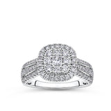 Everlasting 1.00ct TW Princess Lab-Grown Diamond Double Halo Engagement Ring in 9ct White Gold