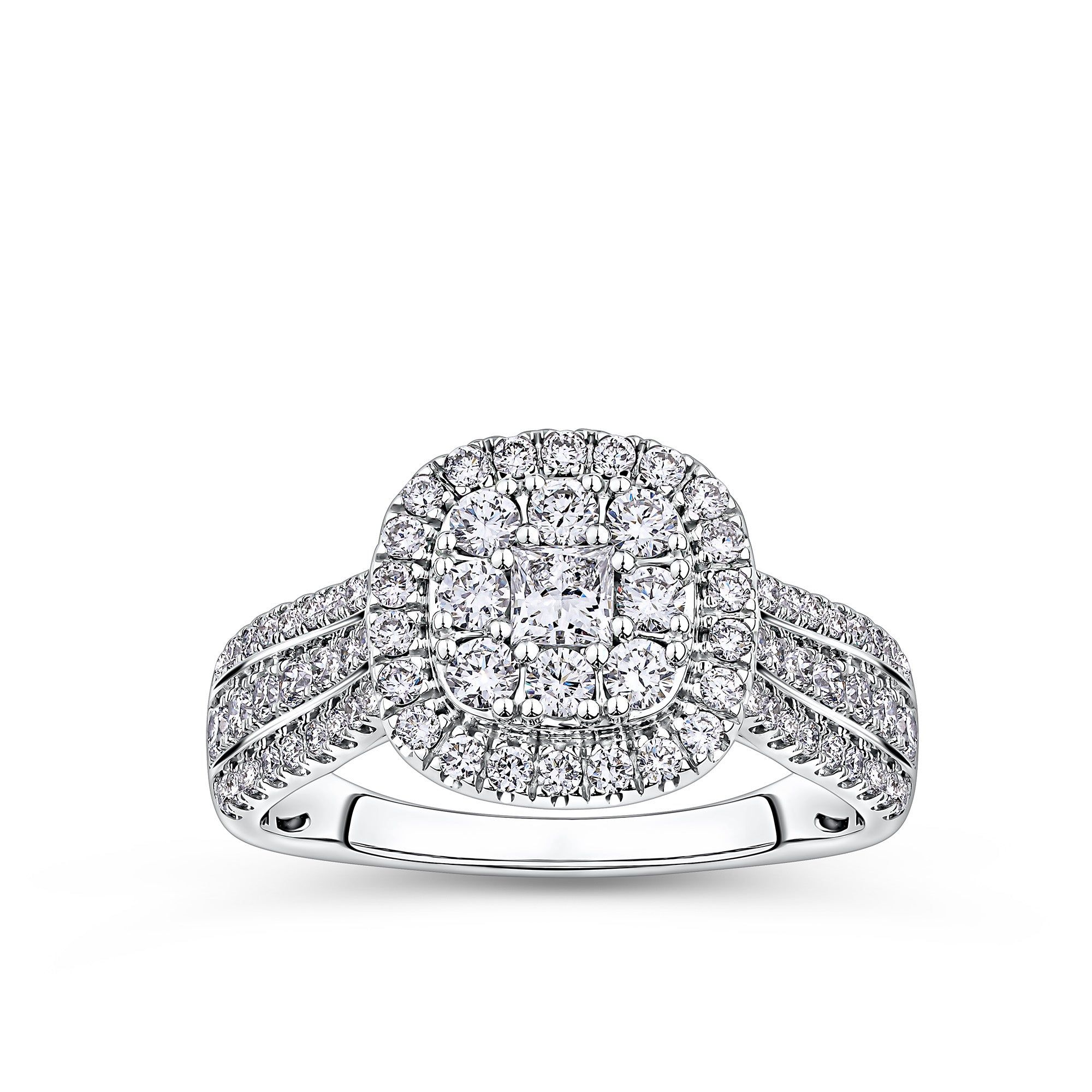 Everlasting 1.00ct TW Princess Lab-Grown Diamond Double Halo Engagement Ring in 9ct White Gold