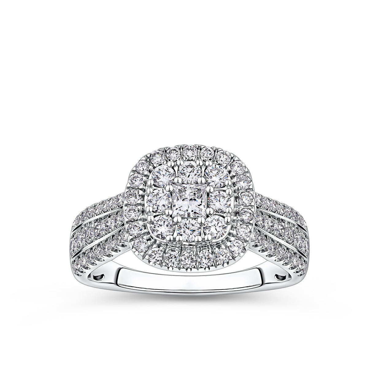Everlasting 1.00ct TW Lab Grown Diamond Princess Cut Double Halo Engagement Ring in 9ct White Gold