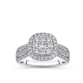 Everlasting 1.00ct TW Princess Lab-Grown Diamond Double Halo Engagement Ring in 9ct White Gold