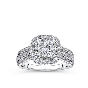 Everlasting 1.00ct TW Princess Lab-Grown Diamond Double Halo Engagement Ring in 9ct White Gold
