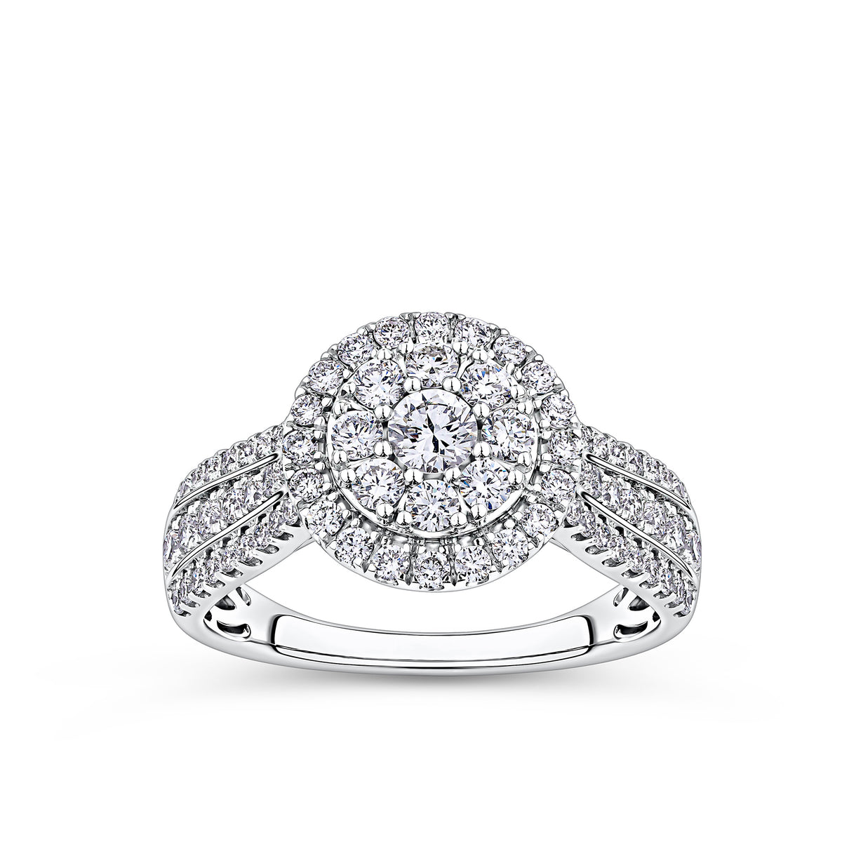 Everlasting 1.00ct TW Round Brilliant Lab Grown Diamond Double Halo Engagement Ring in 9ct White Gold