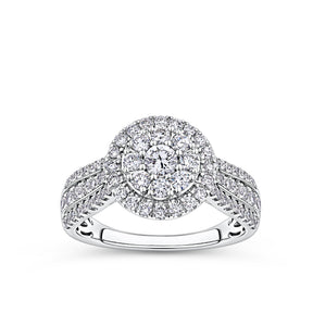 Everlasting 1.00ct TW Round Brilliant Lab-Grown Diamond Double Halo Engagement Ring in 9ct White Gold