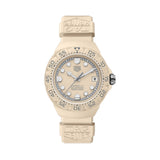 TAG Heuer Formula 1 Solargraph limited edition watch with beige cream opaline dial, matching beige rubber strap, and 38mm beige TH-Polylight case in a retro-inspired sports watch design.