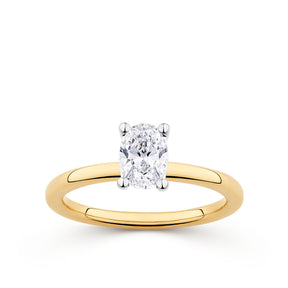 Everlasting 0.75ct TW Oval Lab-Grown Diamond Solitaire Engagement Ring in 18ct Yellow and White Gold
