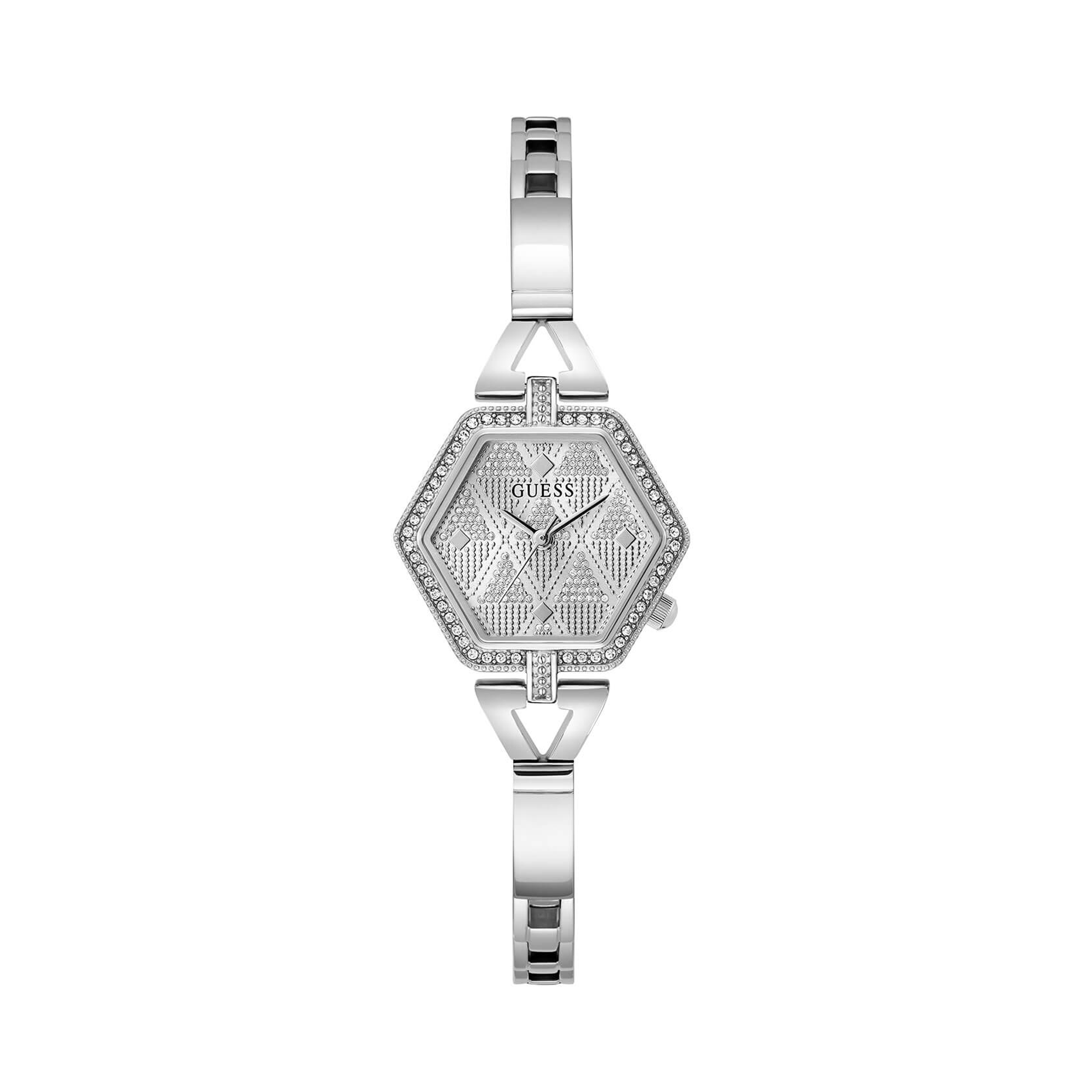 Guess Women's 28mm Silver Audrey Glitz Hexagonal Quartz Watch GW0680L1