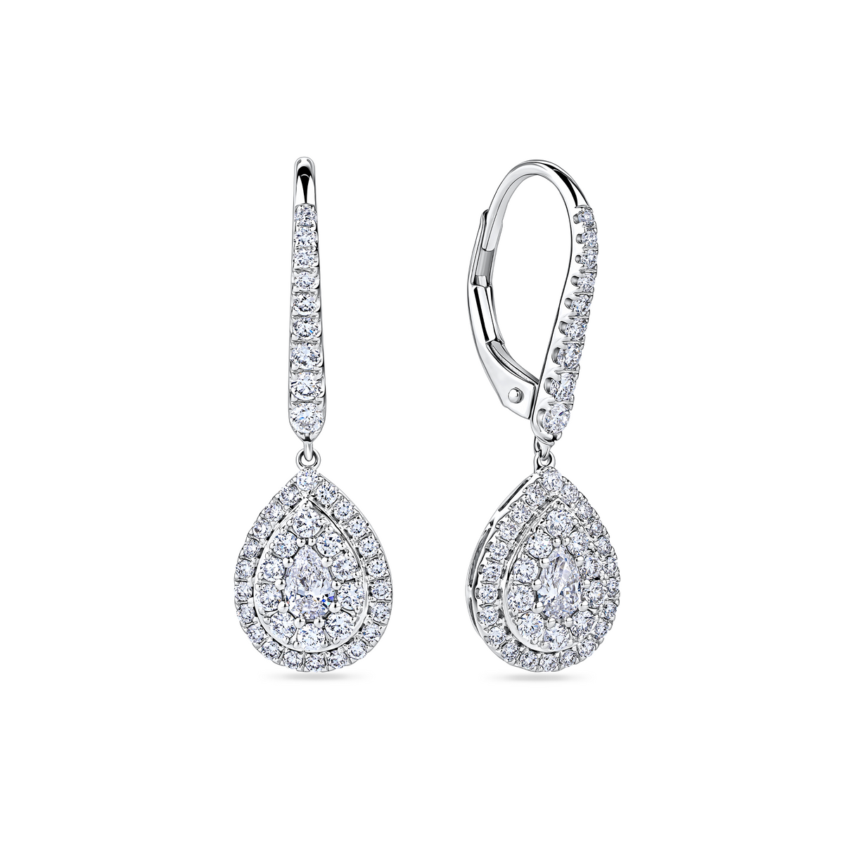 Everlasting 1.00ct TW Lab Grown Diamond Pear Cut Double Halo Drop Earrings in 9ct White Gold