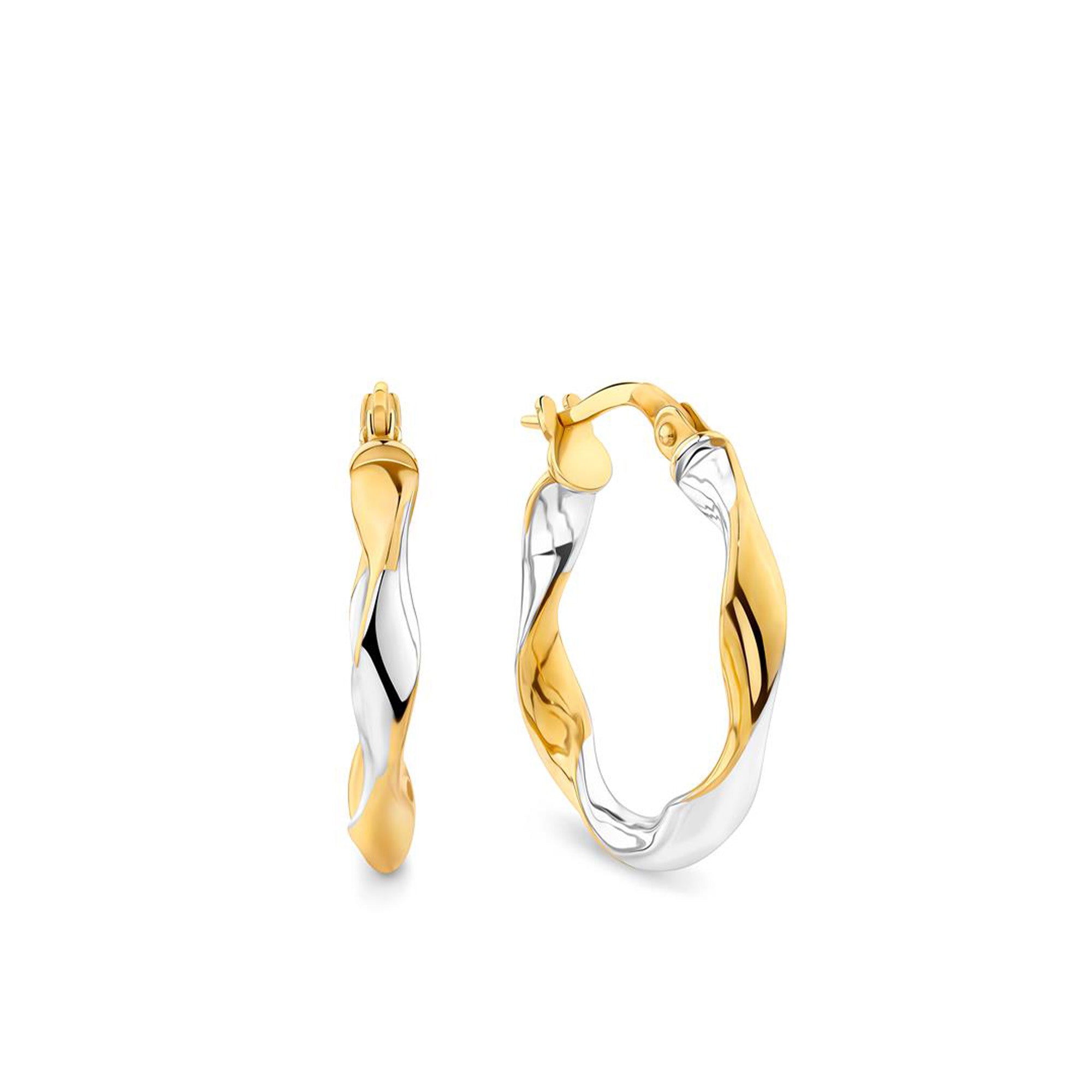 Ribbon Hoop Earrings in 9ct Yellow and White Gold