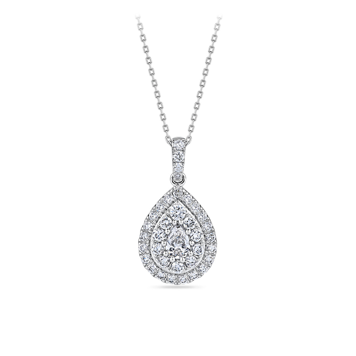 Everlasting 1.00ct TW Lab Grown Diamond Pear Cut Double Halo Pendant in 9ct White Gold