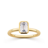 Everlasting 1.25ct TW Emerald Cut Lab-Grown Diamond Bezel Set Solitaire Engagement Ring in 18ct Yellow Gold