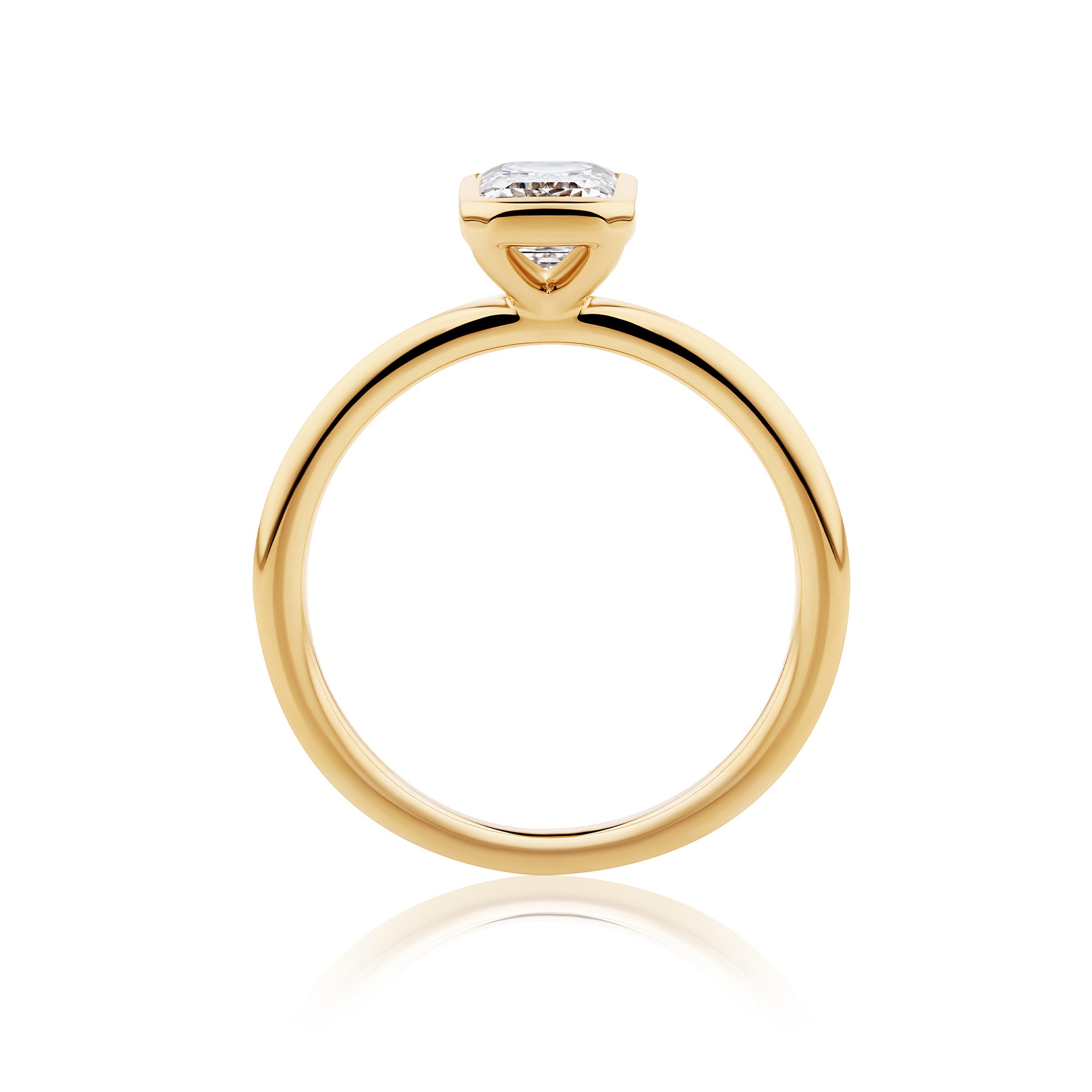 Everlasting 1.25ct TW Emerald Cut Lab-Grown Diamond Bezel Set Solitaire Engagement Ring in 18ct Yellow Gold