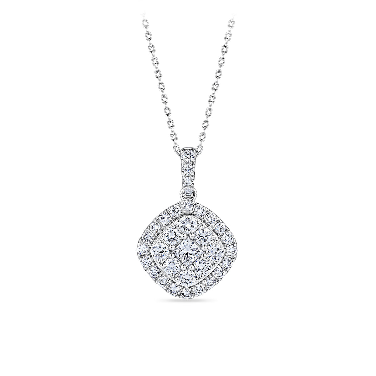 Everlasting 1.00ct TW Lab Grown Diamond Princess Cut Double Halo Pendant in 9ct White Gold