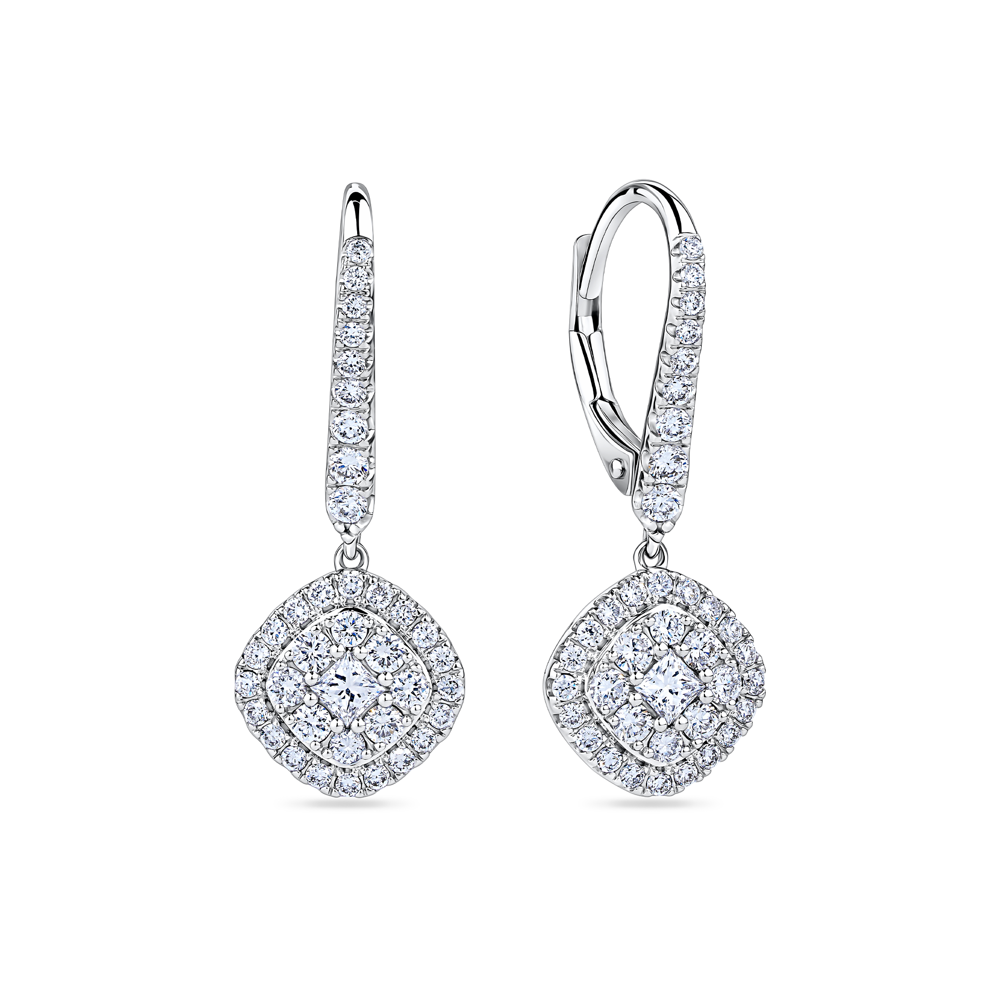 Everlasting 1.00ct TW Princess Lab-Grown Diamond Double Halo Drop Earrings in 9ct White Gold