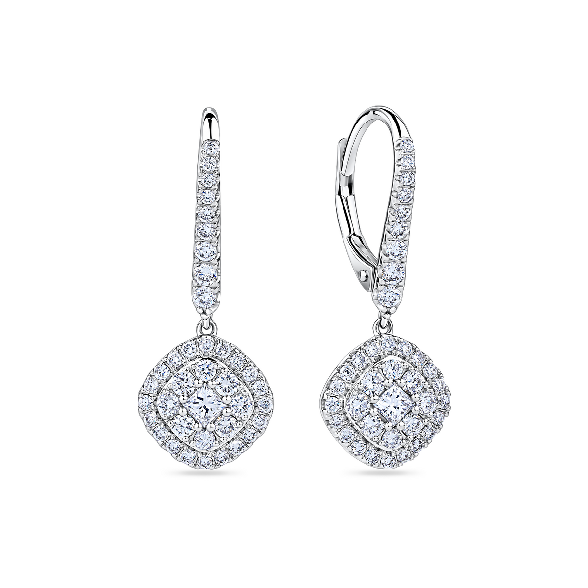 Everlasting 1.00ct TW Lab Grown Diamond Princess Cut Double Halo Drop Earrings in 9ct White Gold