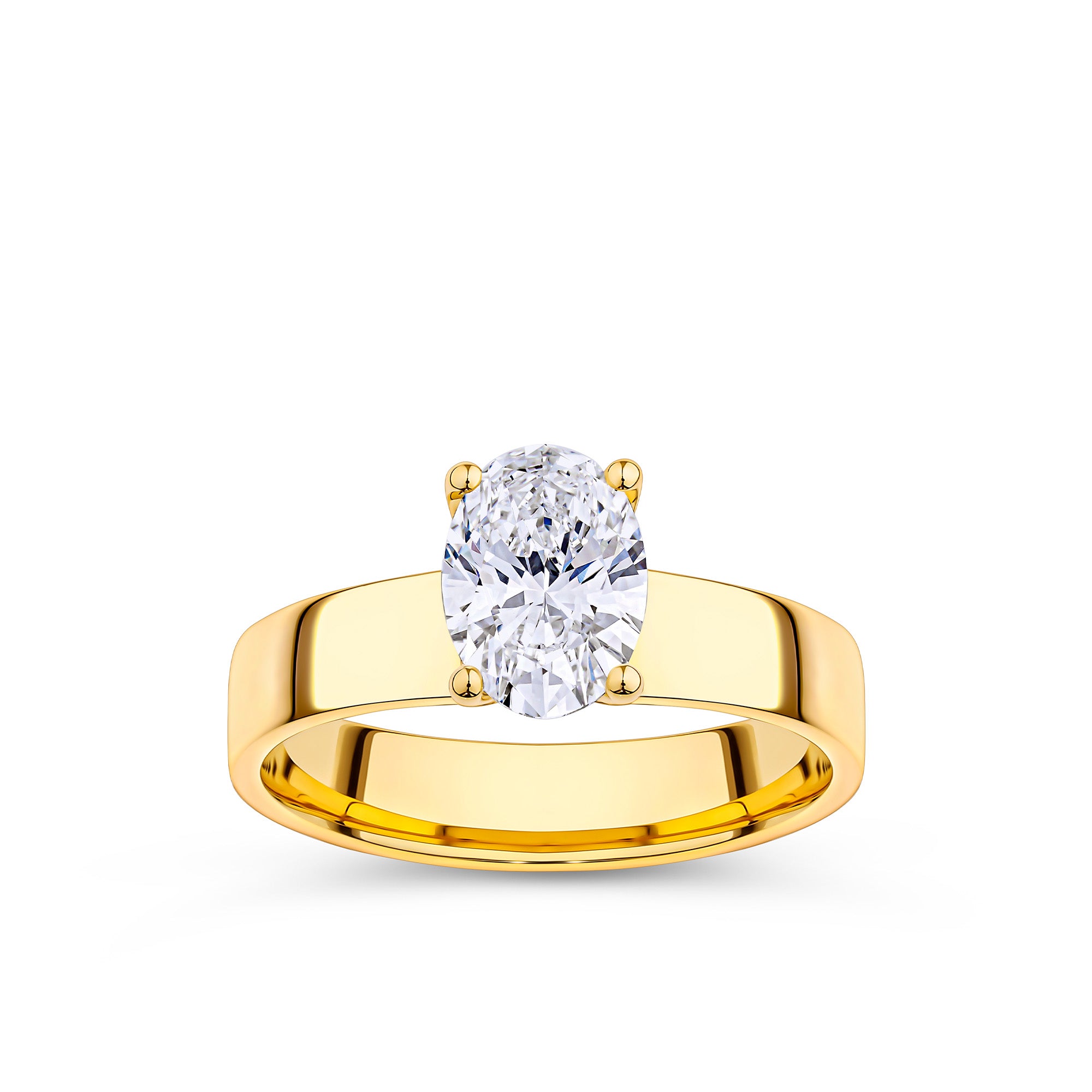 Everlasting 1.25ct TW Oval Lab-Grown Diamond Wide Band Solitaire Engagement Ring in 18ct Yellow Gold