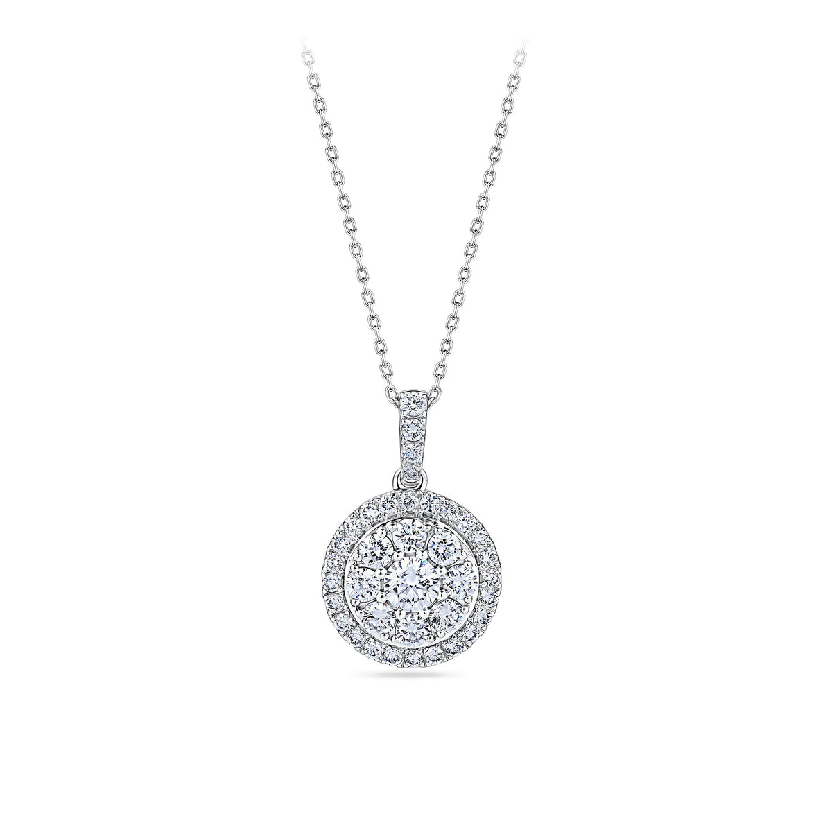 Everlasting 1.00ct TW Lab Grown Diamond Round Brilliant Double Halo Pendant in 9ct White Gold