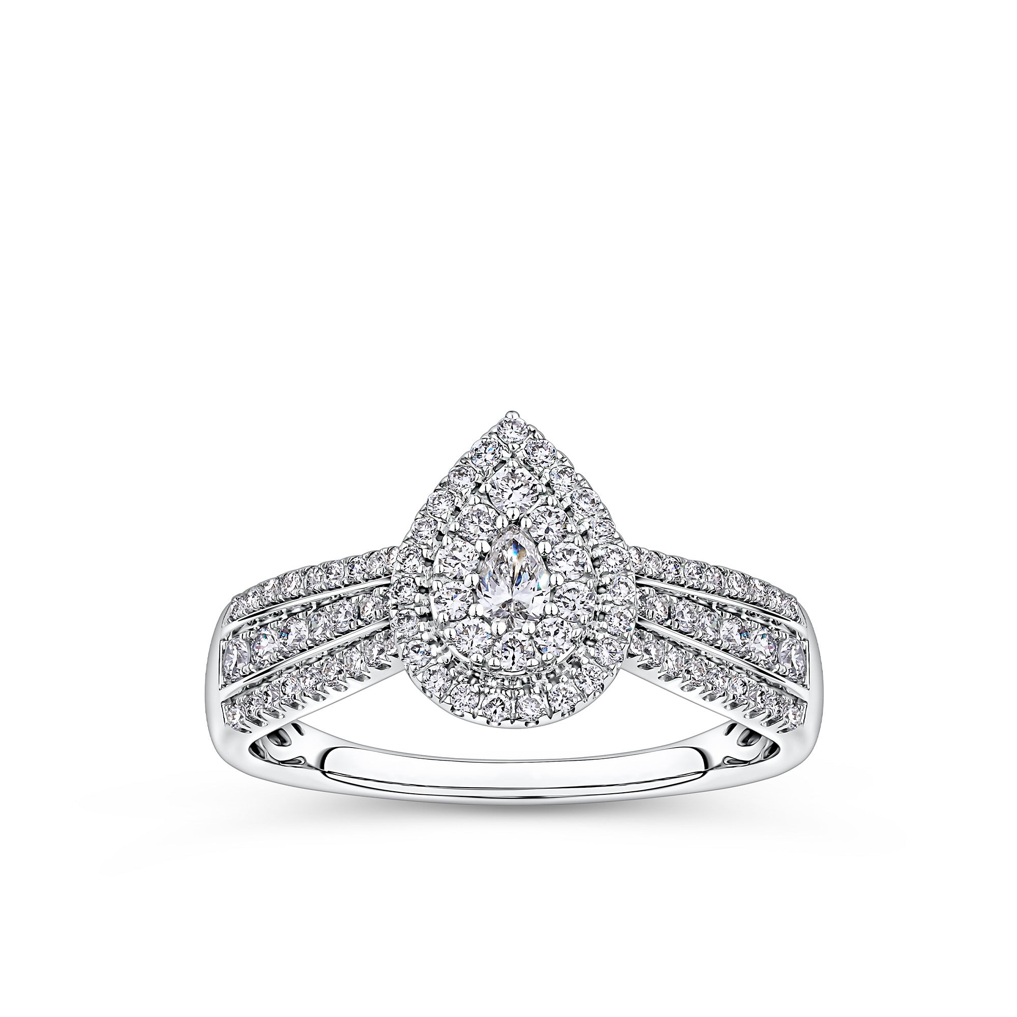 Everlasting 0.50ct TW Pear Lab-Grown Diamond Double Halo Engagement Ring in 9ct White Gold
