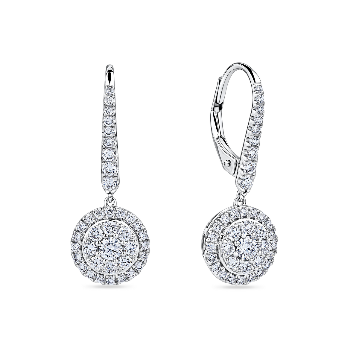 Everlasting 1.00ct TW Lab Grown Diamond Round Brilliant Double Halo Drop Earrings in 9ct White Gold
