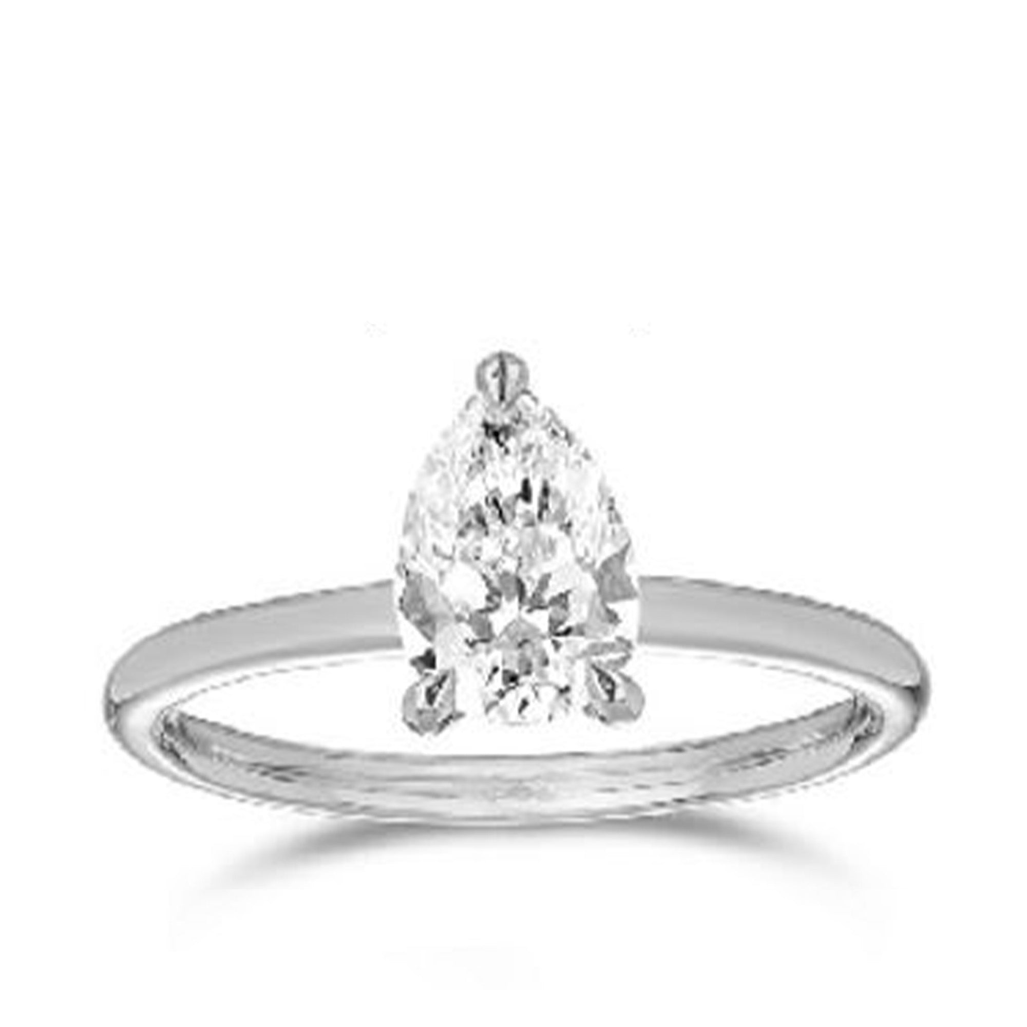 1.00ct Diamond Pear Cut Solitaire Engagement Ring in 18ct White Gold