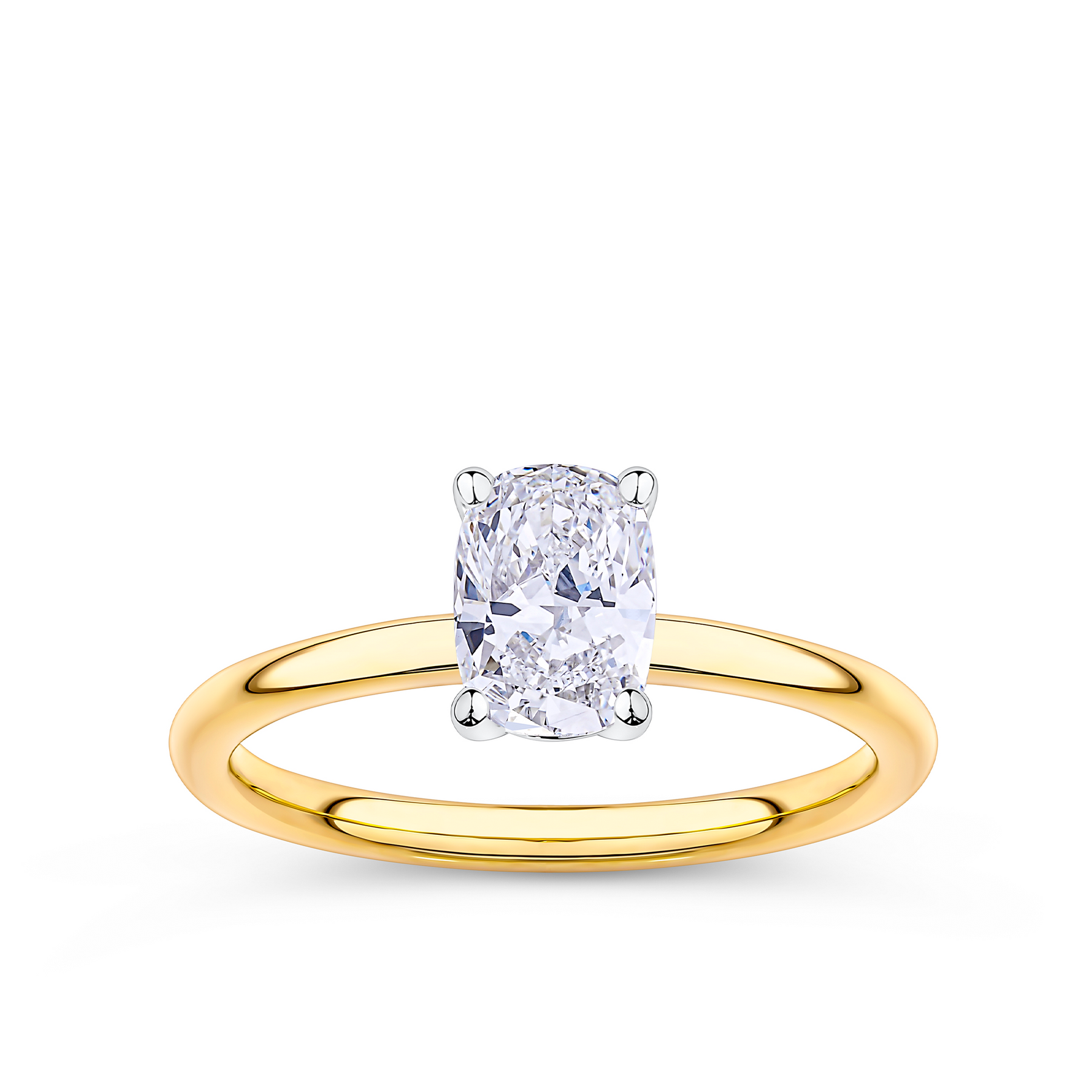 Everlasting 1.00ct TW Long Cushion Lab Grown Diamond Solitaire Engagement Ring in 18ct Yellow and White Gold
