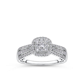 Everlasting 0.50ct TW Lab Grown Diamond Princess Cut Double Halo Engagement Ring in 9ct White Gold