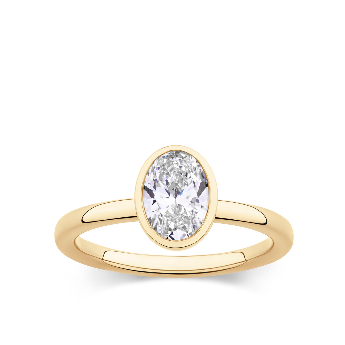 Everlasting 1.25ct TW Lab Grown Diamond Oval Cut Bezel Set Solitaire Engagement Ring in 18ct Yellow Gold