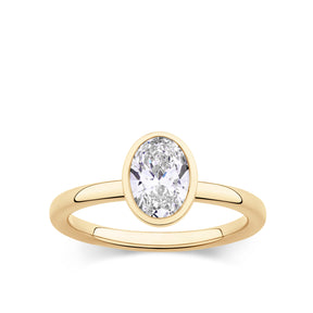 Everlasting 1.25ct TW Lab Grown Diamond Oval Cut Bezel Set Solitaire Engagement Ring in 18ct Yellow Gold