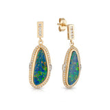 Opal and Diamond Bezel Set Earrings in 14ct Yellow Gold