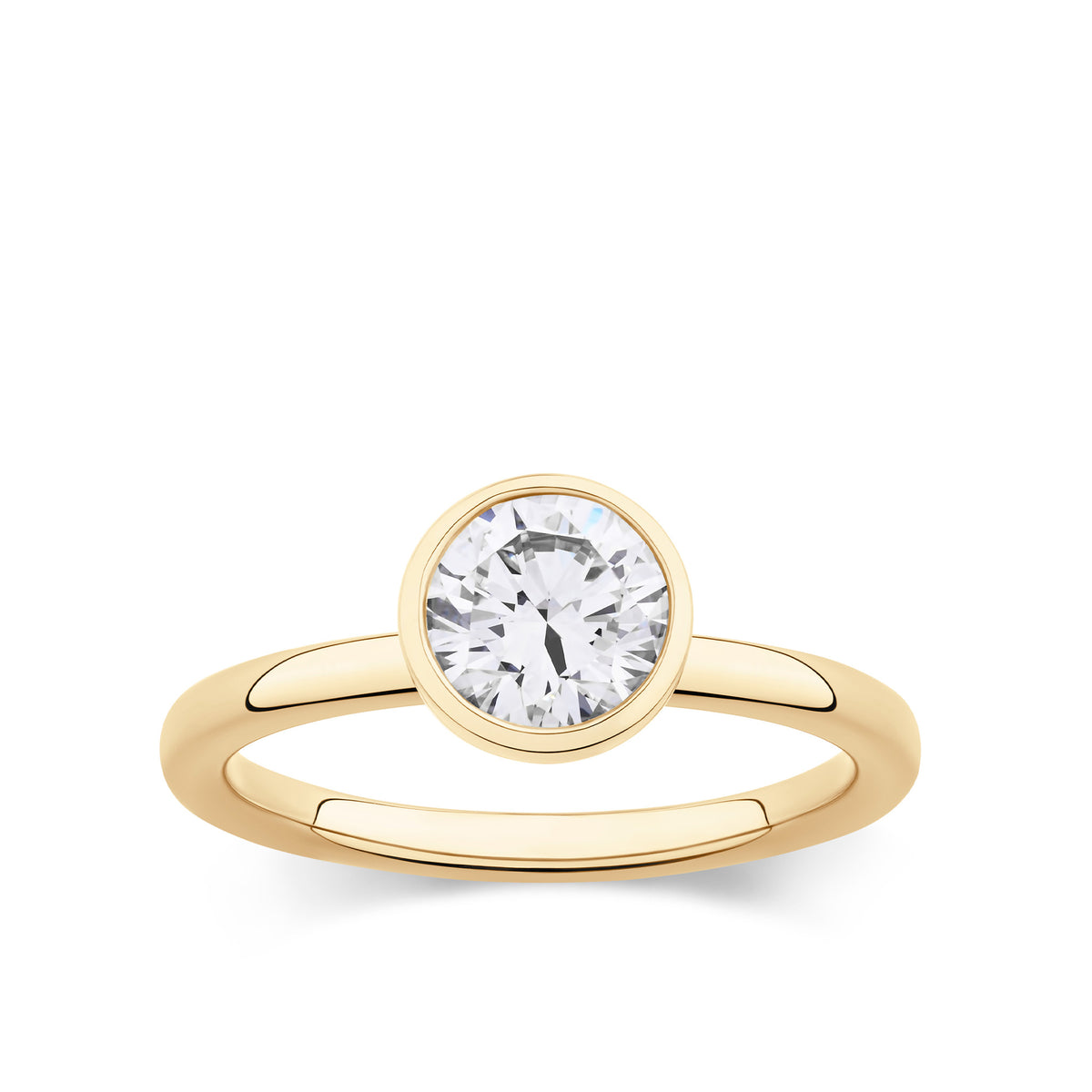 Everlasting 1.25ct TW Round Brilliant Lab Grown Diamond Bezel Set Solitaire Engagement Ring in 18ct Yellow Gold