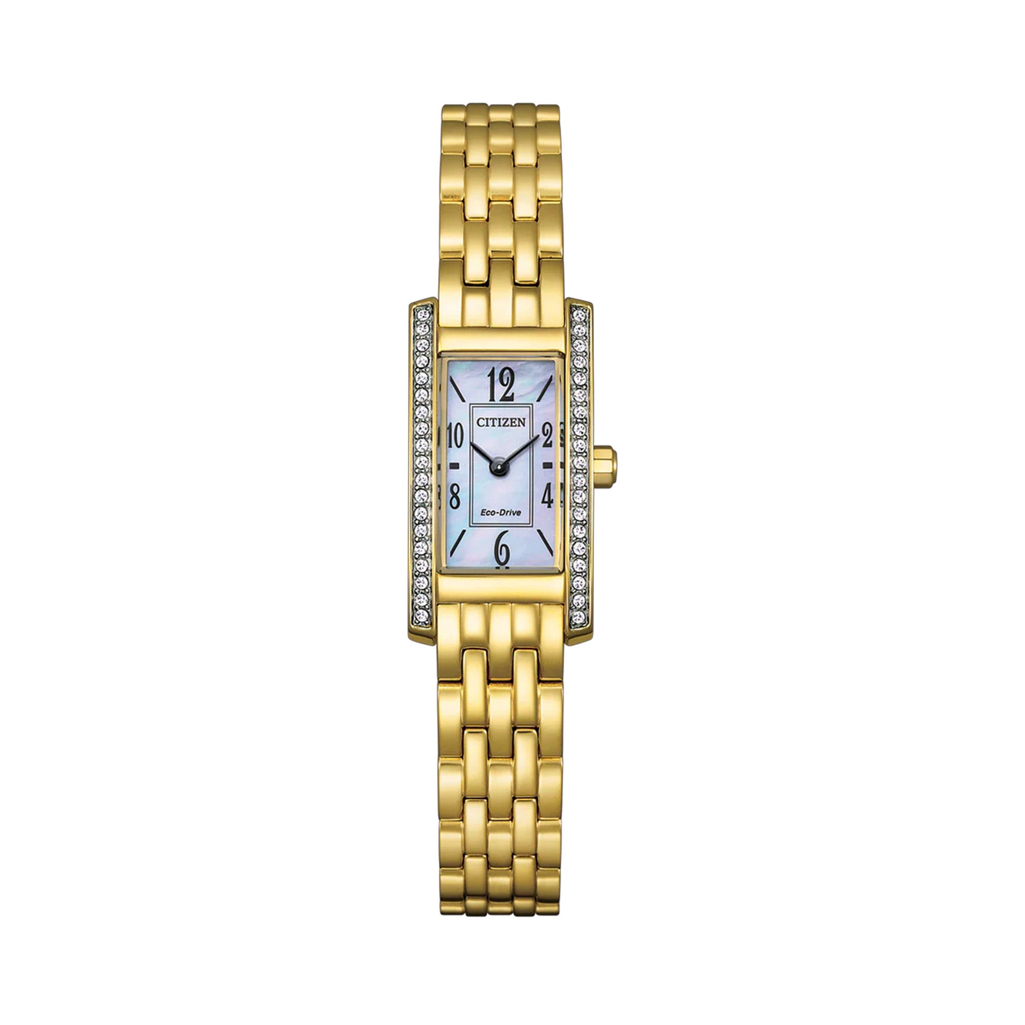 Citizen Ladies Watch with a Gold Bracelet, Diamond Accents and a White Dial