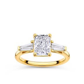 Everlasting 2.00ct TW Radiant and Taper Baguette Trilogy Lab Grown Diamond Engagement Ring in 18ct Yellow Gold